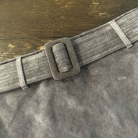 BLANK NYC Genuine Leather Belted Taupe Mini A-line Skirt Back Zip sz 30 New - Picture 2 of 10